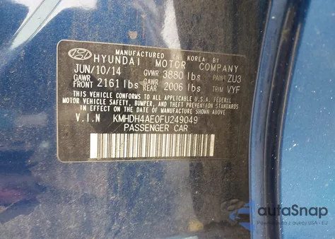 2015 Hyundai Elantra Se из США, поврежденный, VIN KMHDH4AE0FU249049